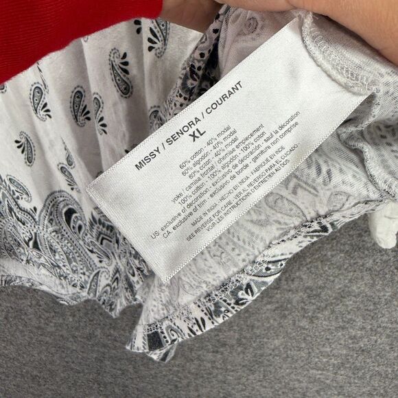 Vintage America Blouse Women XL White Paisley V-Neck Long Sleeve Cotton Casual - Picture 4 of 8